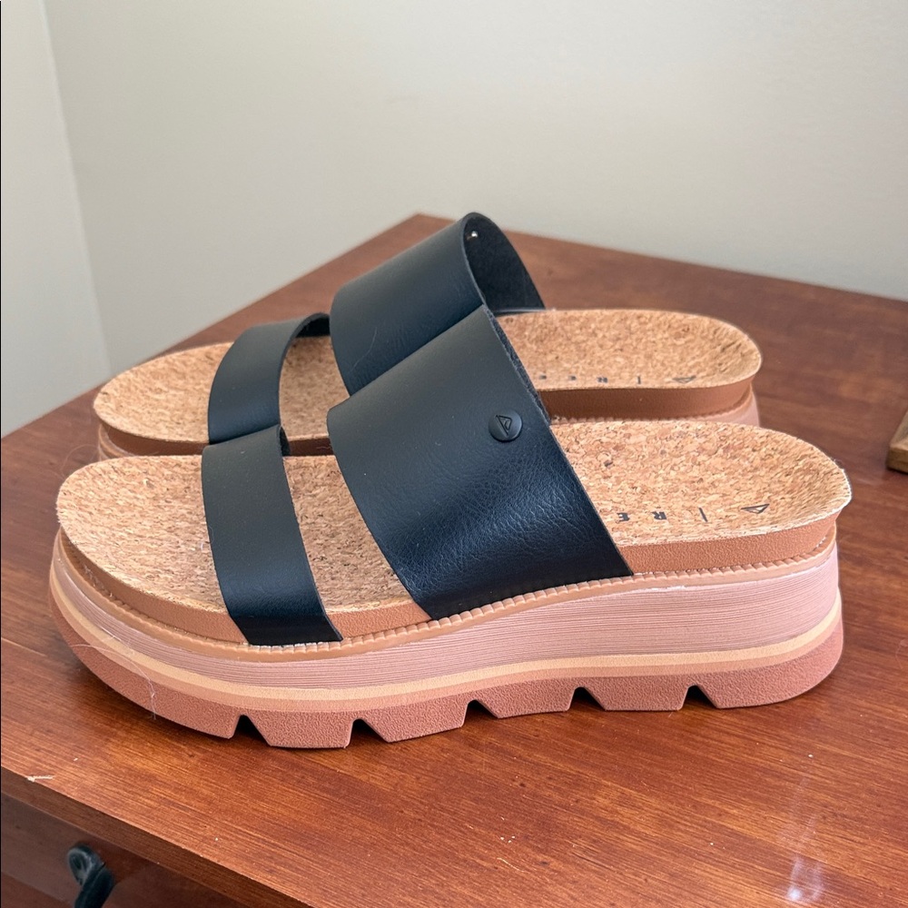 Reef Black and Tan Platform Sandals